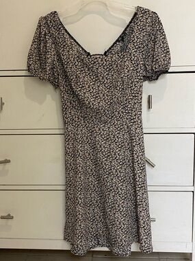 Lily Rose Navy Floral Midi Dress with Cream Blooms